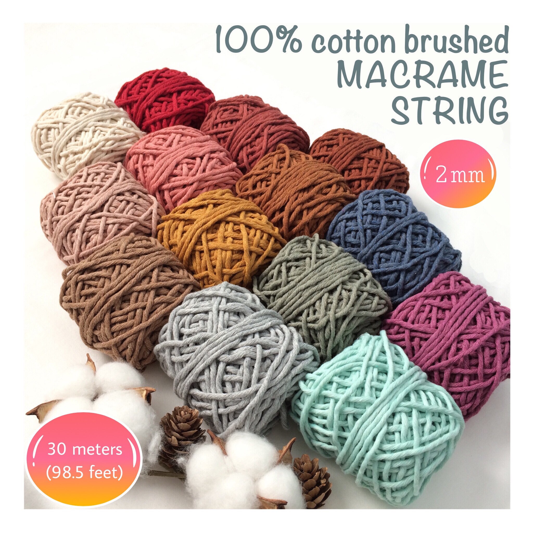 Macrame 2mm Coloured Single Premium Macramé String, 30m (98 Yards ...