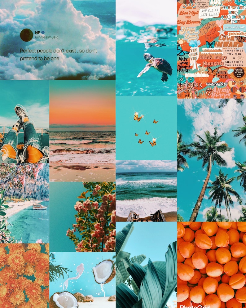 70 pcs Blue and Orange Beach Aesthetic Collage Kit | Etsy