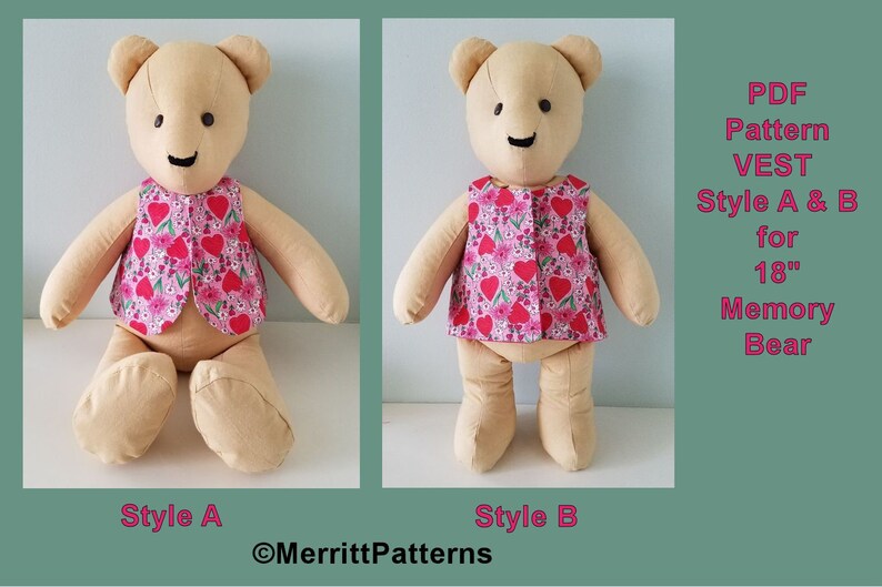 Vest Pattern for your Memory Bear 18 Reversible VEST Pattern | Etsy