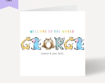 Personalized New Baby Card, Cute Animal Design