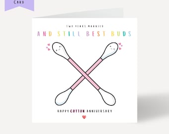 Kaart voor het 2e jubileum, Kaart voor het 2e huwelijksjubileum, Katoenen jubileumkaart, 2-jarig jubileum, Kaart voor het tweede jubileum, Jubileumcadeau