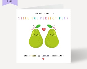 4th Anniversary Card, 4th Wedding Anniversary Card, Flowers and Fruit Anniversary Card, 4 Year Anniversary, Anniversary Gift