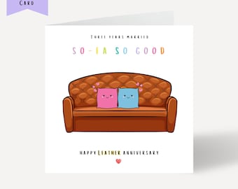 3rd Anniversary Card, 3rd Wedding Anniversary Card, Leather Anniversary Card, 3 Year Anniversary, Second Anniversary Card, Anniversary Gift