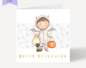 Tarjeta de Feliz Halloween, Tarjeta de Halloween para el Chico Murciélago