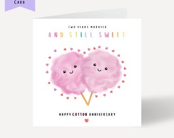 Kaart voor het 2e jubileum, Kaart voor het 2e huwelijksjubileum, Katoenen jubileumkaart, 2-jarig jubileum, Kaart voor het tweede jubileum, Jubileumcadeau