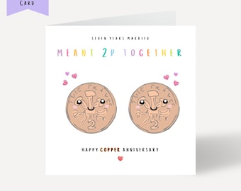 Karte zum 7. Hochzeitstag, Kupferhochzeitskarte, Geschenk zum 7. Jahrestag