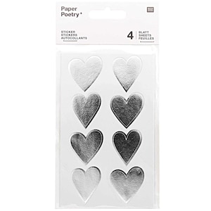 Rico Design Sticker Paper Poetry Sticker Herzen 4 Blatt silber Herzen silber
