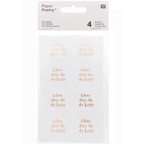 Rico Design Sticker Paper Poetry Sticker Schön dass du da bist weiß 4 Blatt weiß gold