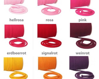 desde 0,50 EUR / metro: Cordón de algodón Cordón redondo de 6 mm 100% algodón vendido por metros cordón varios colores rosa amarillo rosa naranja rojo baya