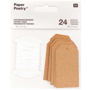 Rico Design Paper Poetry étiquettes en papier papier kraft 24 pièces 3,5 x 6 cm
