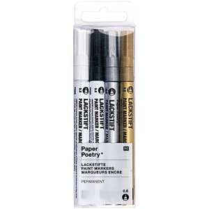 Rico Design Paper Poetry Lackmarkerset Lackstifte Set Gold Silber Schwarz Weiß