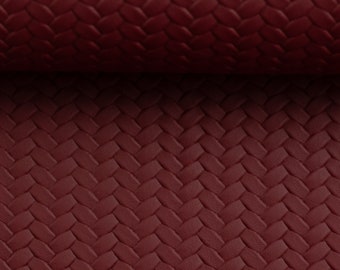 STOCK RESTANT: rouge imitation cuir bordeaux rouge tressé look - au mètre - largeur 57 cm - sera envoyé enroulé!