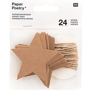 Rico Design Paper Poetry ciondolo in carta stella 6,5 x 6,5 cm 24 pezzi di carta kraft