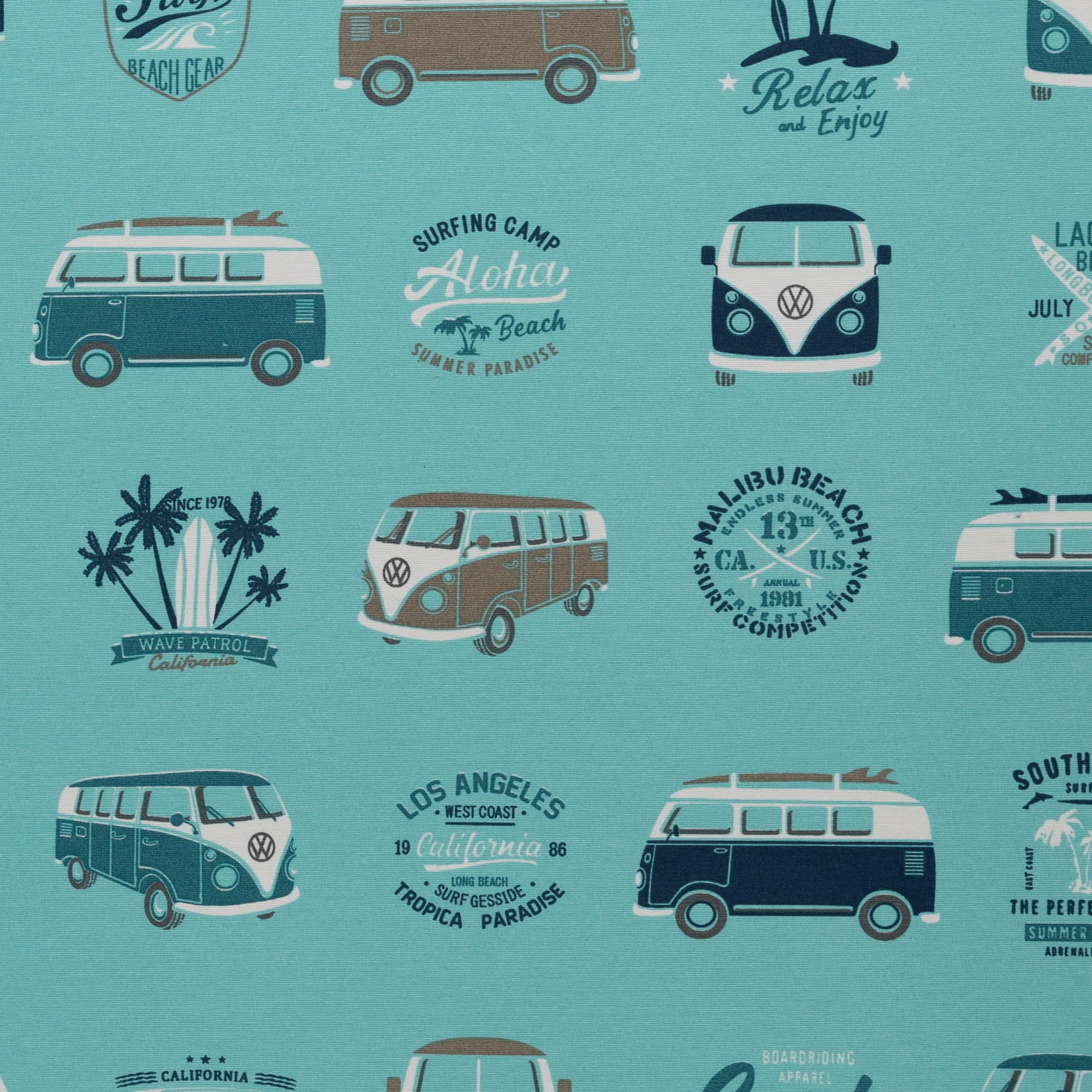Dekostoff Leinenoptik Stoff VW Bulli VW Bullis mint Meterware