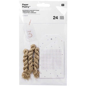 Rico Design Papier Poëziehangers voor borduurwerk wit-goud 24 stuks met garencadeaukaartjes