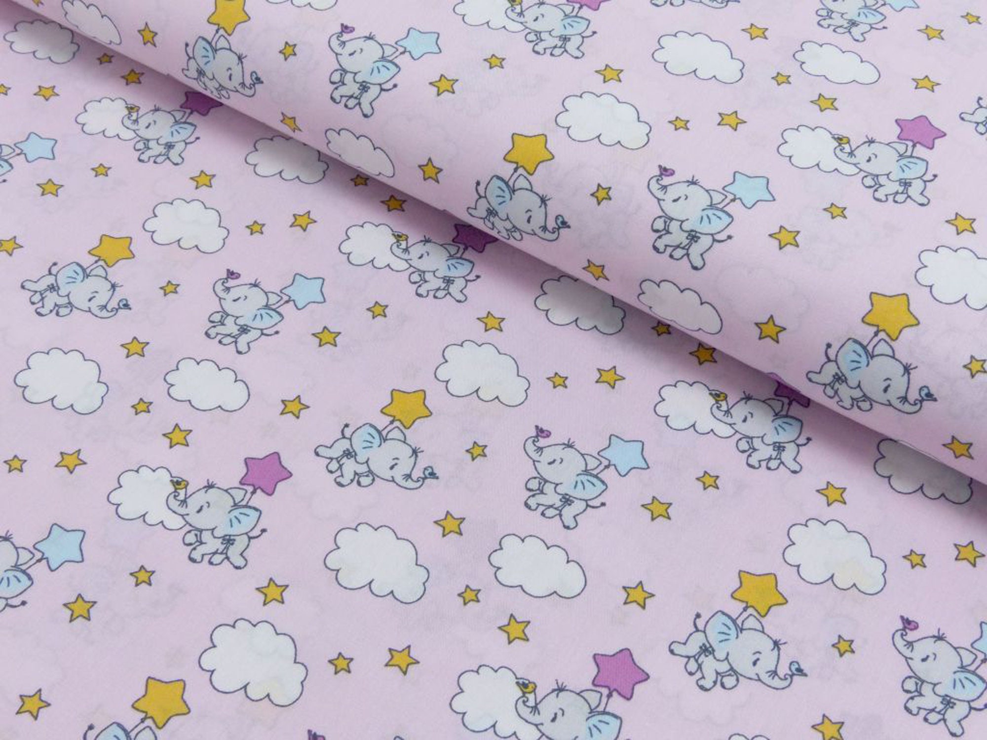REMNANT 1.00 m (x 1.45 m width) Cotton Fabric Elephants 100% Cotton Fabric Baby Fabric Girls