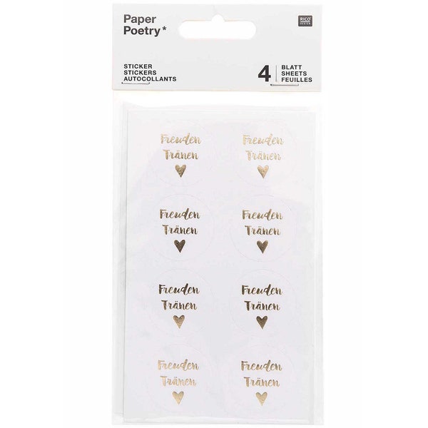 Rico Design Sticker Paper Poetry Sticker Freudentränen weiß 4 Blatt weiß gold