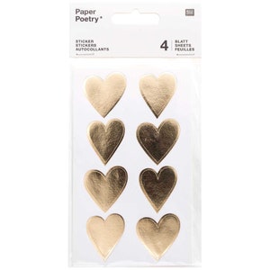 Rico Design Sticker Paper Poetry Sticker Herzen 4 Blatt gold Herzen gold