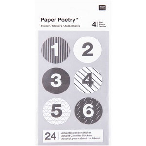 Naklejki papierowe Rico Design Poezja do kalendarza adwentowego czarno-białe 24 sztuki
