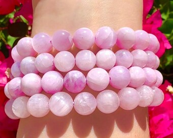 Genuine Pink Kunzite Bracelet, Flashy Gemstone Bead Stretch Bracelet