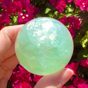 Flashy Green Fluorite Sphere Crystal Ball With Rainbows