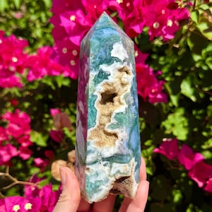 Druzy Moss Agate Tower 6”