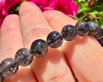 Ultra High Quality Black Tourmaline in Quartz Bracelet