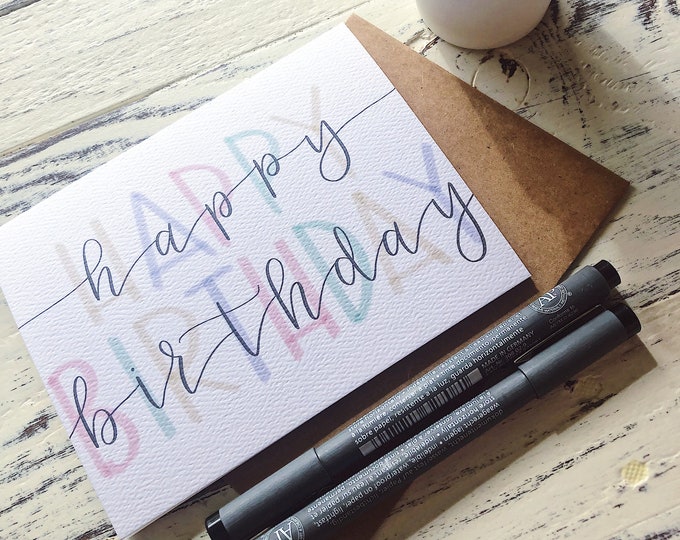 Happy Birthday Card Calligraphy Birthday Card Colorful - Etsy