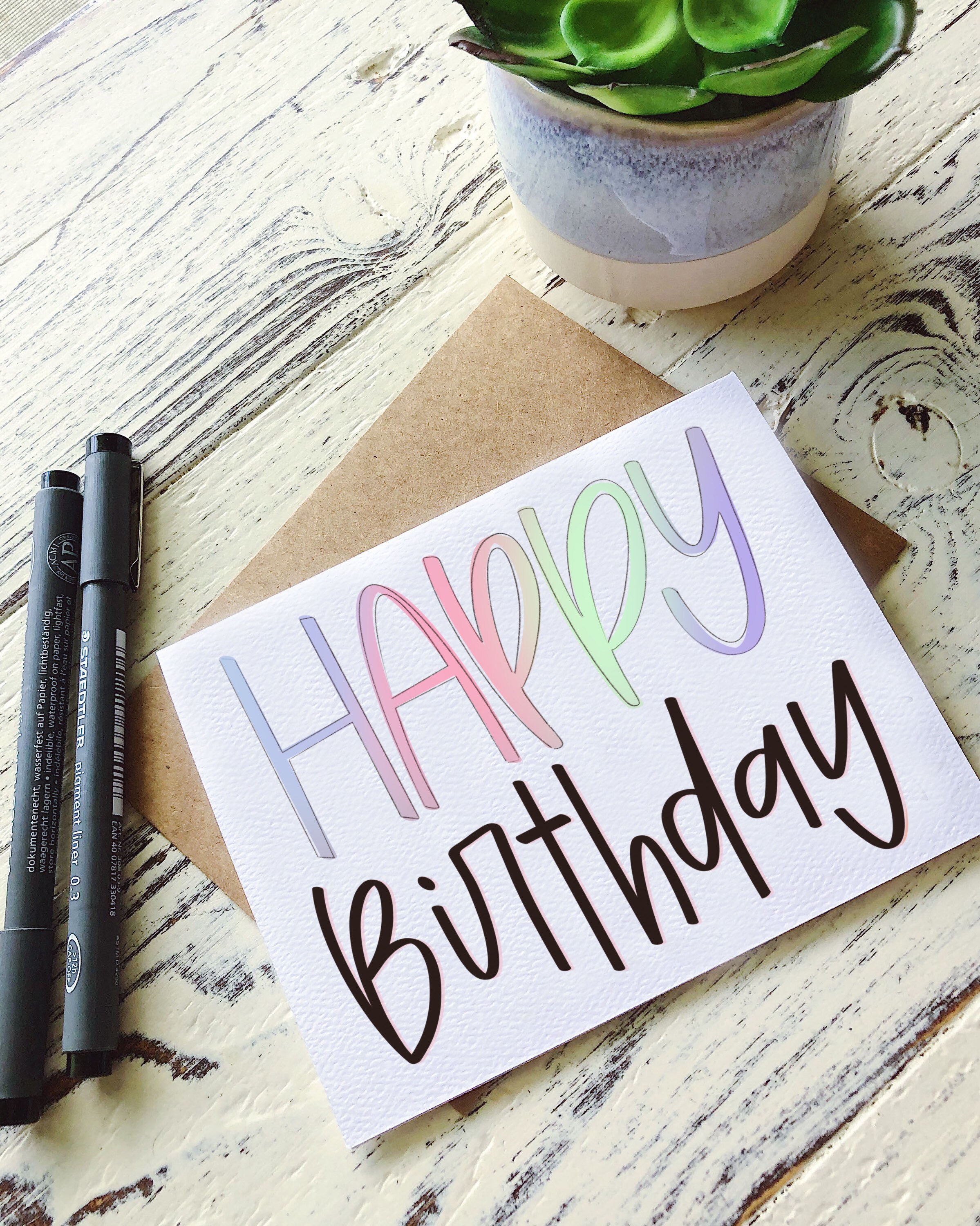 Bright Happy Birthday Card Block Lettering Colorful Etsy