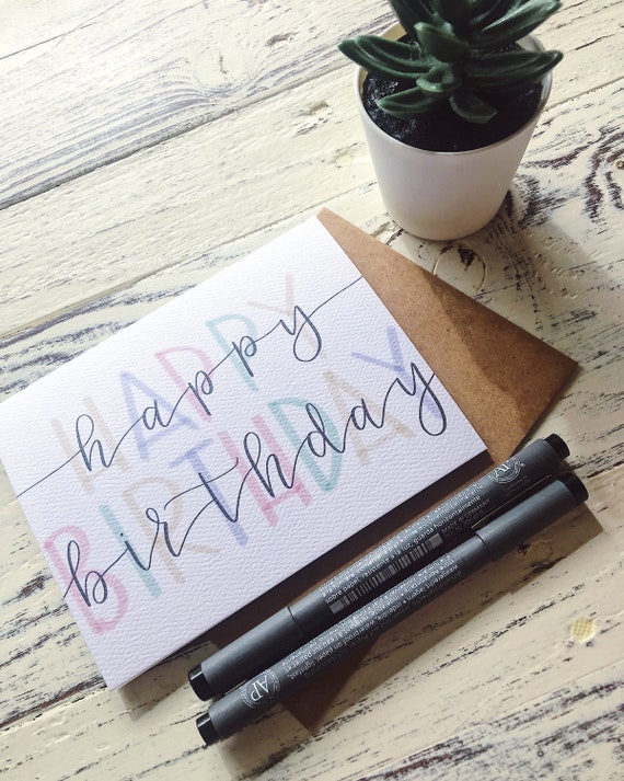 Happy Birthday Card Calligraphy Birthday Card Colorful | Etsy