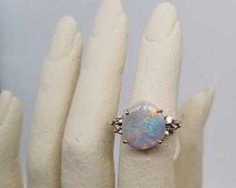Australian Opal Designer Ring Accented with Genuine Sapphires in 14kt. Yellow Gold Handmade Designer Ring