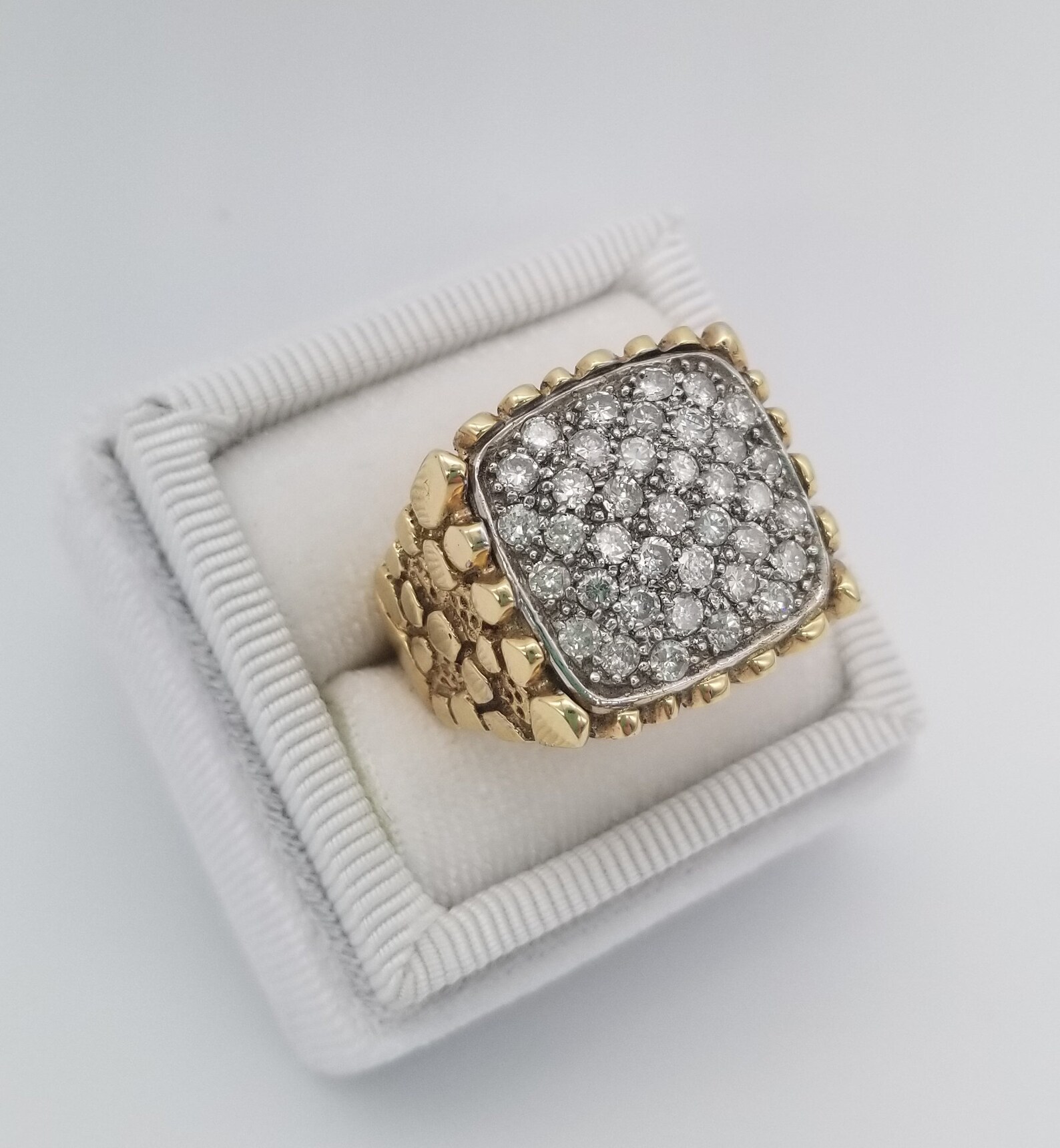 Men's Diamond Gold Nugget Style Ring in 14kt Yellow Gold Etsy