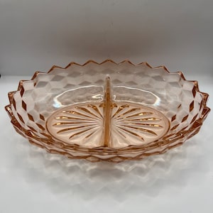 Vintage Fostoria American Pink Depression Glass Oval Candy Desert Divider Dish
