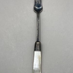 Antique Sterling Silver Mother Of Pearl Serving Dining Fork 3-Prong 7”