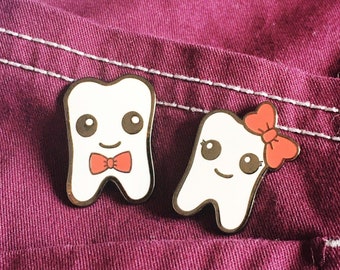 Mr. & Mrs. Tooth Enamel Pins Set - Dental Pins - RDH CDA Assistant Graduation Gift - Dentist Gift - Medical Care Gift - Small Gift Pin Badge
