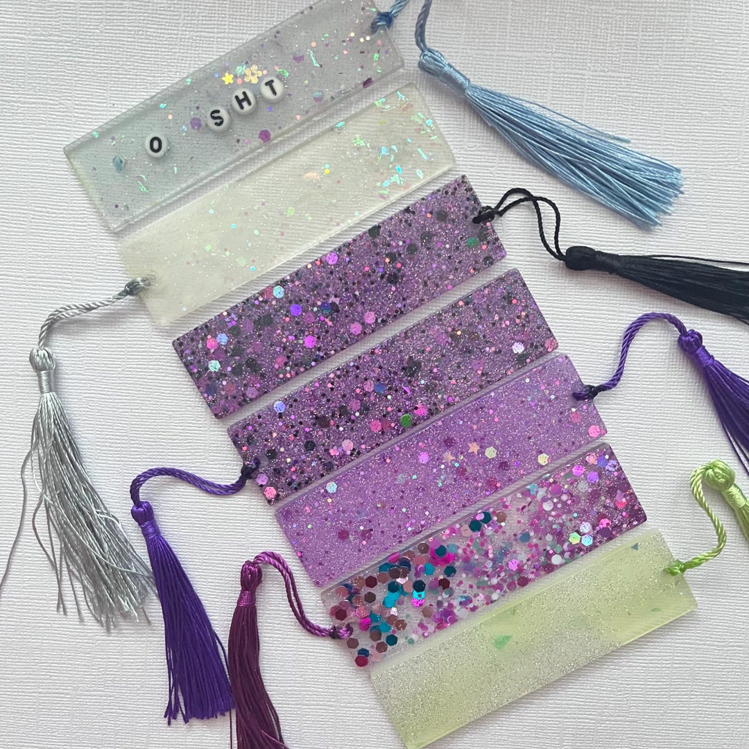Mini Glitter Resin Bookmarks With Tassels - Assorted Colours - Etsy
