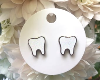 Glitter Tooth Earrings V2 - Tooth Jewelry - Dental Graduation Gifts - Dental Themed Accessories - Tooth Fairy