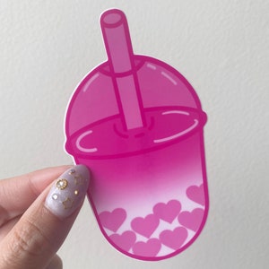 Pink Heart Boba Tea Vinyl Sticker image 2