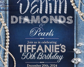 Editable Denim & Diamonds Luxury Party Flyer – Personalized 50th Birthday Digital Invitation