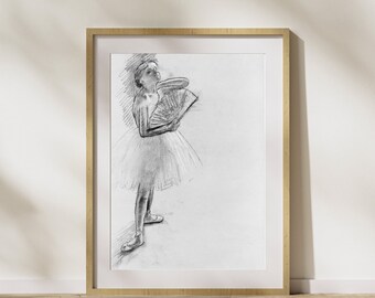 Dançarina com Leque, Degas | Arte de parede vintage | Retrato de uma mulher | Arte para impressão para download | Decoração de parede minimalista
