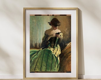 Estudo em Impressão Digital Preto e Verde | Retrato de mulher | Arte de parede vintage | Arte Verde Esmeralda | Decoração de parede temperamental