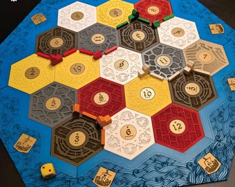 Tablero de juego de madera – Compatible con Catan, grabado a medida, tablero de Los Colonos personalizado para 2-4 o 5-6 jugadores