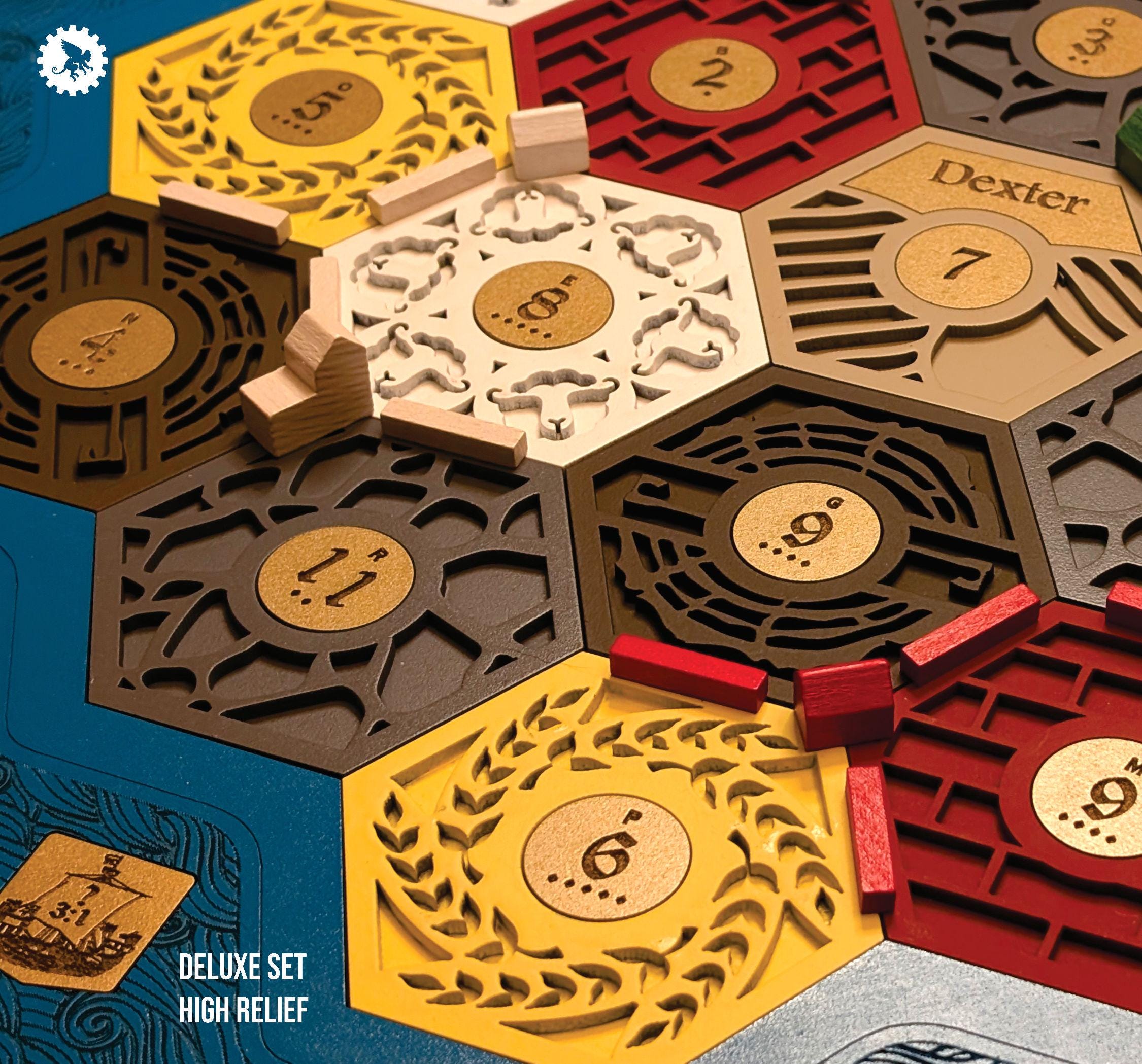 Custom High Relief Settlers Game Board: Deluxe 3D Catan Wood Set