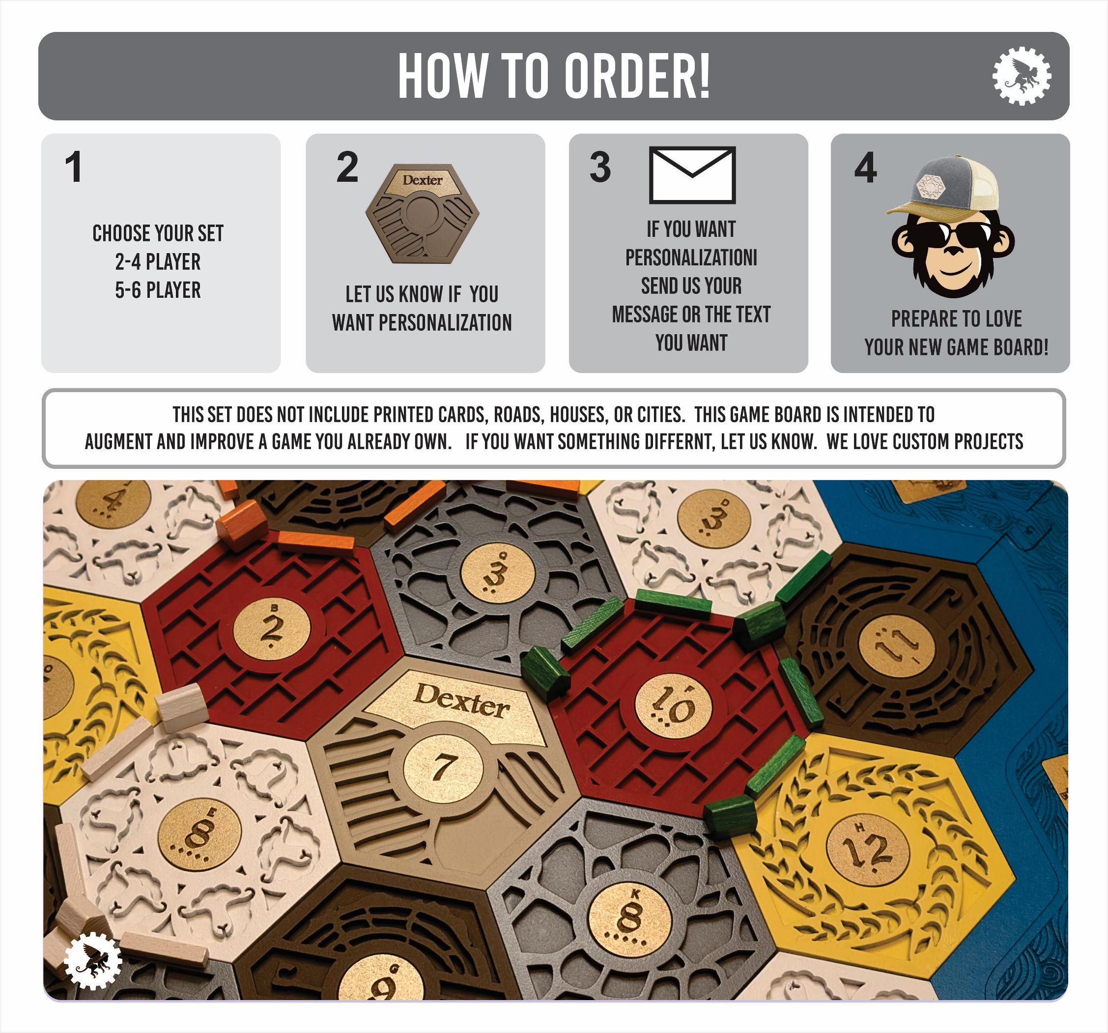 Custom High Relief Settlers Game Board: Deluxe 3D Catan Wood Set