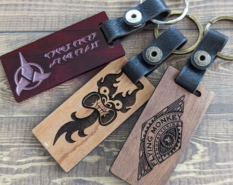 Llavero de madera grabado personalizado: llavero de cuero personalizado