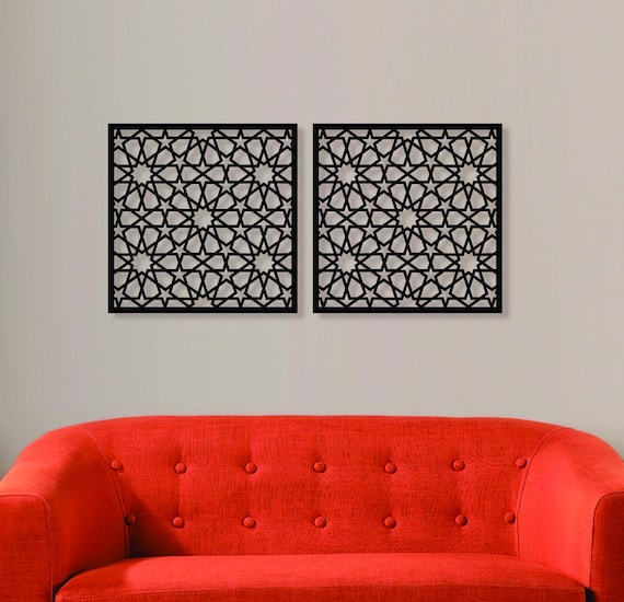 Moroccan Lattice Wood Wall Art: Arabesque Islamic Decor