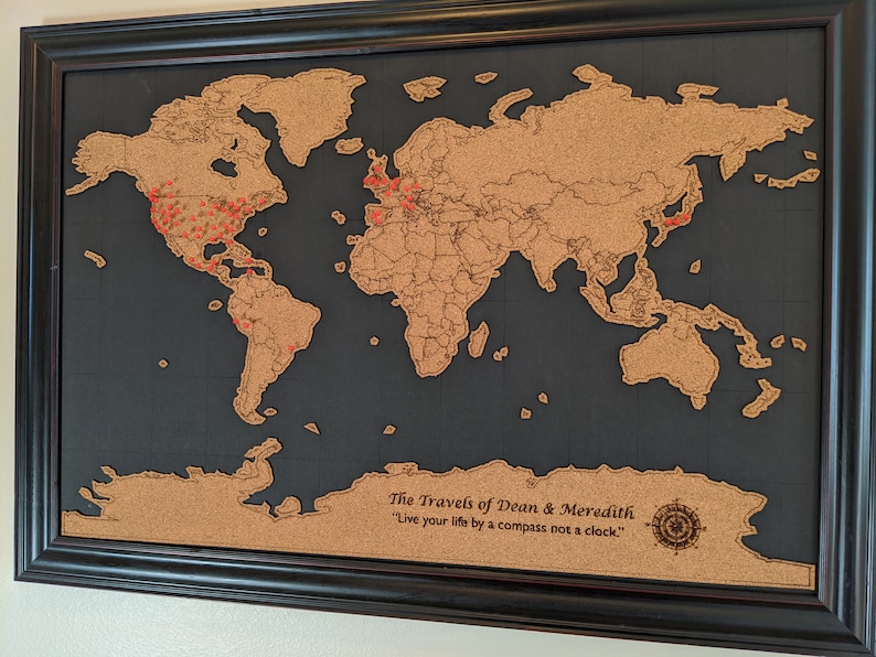 Custom Large World Travel Map Push Pin Executive Style 24 x  Etsy