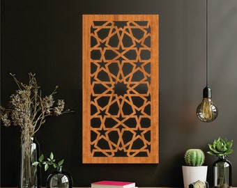Arte mural marroquí de madera con celosía: decoración islámica arabesca