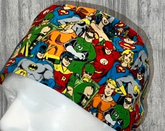 Surgical/Scrub Cap with ties in back - Vintage DC Heroes Comic Print