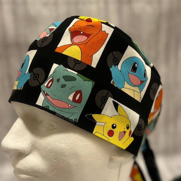 Surgical/Scrub Cap with ties in back - Classic Pokemon Print